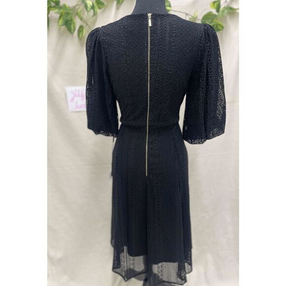 Calvin Klein Women's Puff-Sleeve Lace A-Line Dress - Black 10 - Picture 3 of 7
